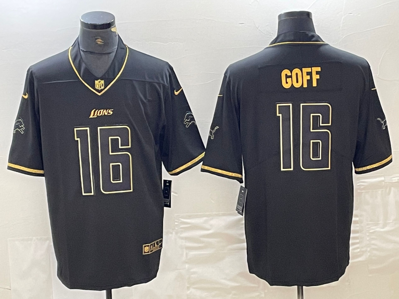 Men's Detroit Lions Jared Goff #16 Black Jersey